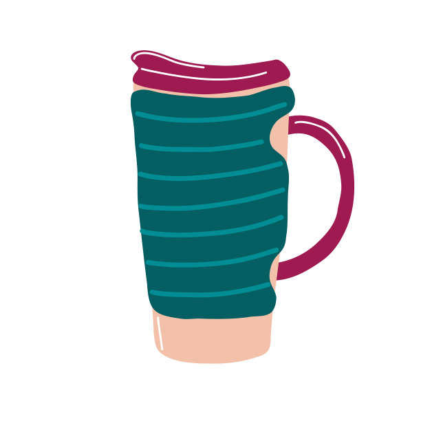 咖啡要走。外带咖啡用的热杯。带帽、把手和吸管的玻璃杯。可重复使用的杯子和热杯。矢量保温瓶插图孤立在白色背景。卡通风格。图片下载