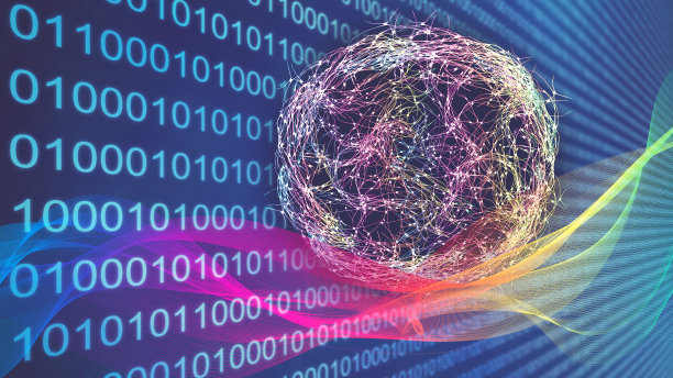 在网络空间的0 - 1数据前的光纤环路图片下载