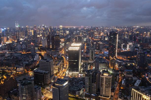 全景天际线中国上海的航拍照片图片下载