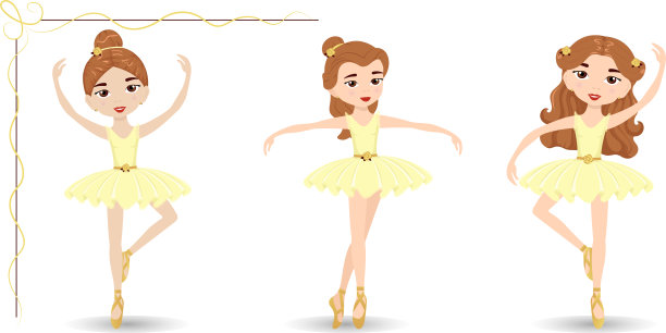 向量组的三个芭蕾舞者在不同的姿势和不同的发型图片下载