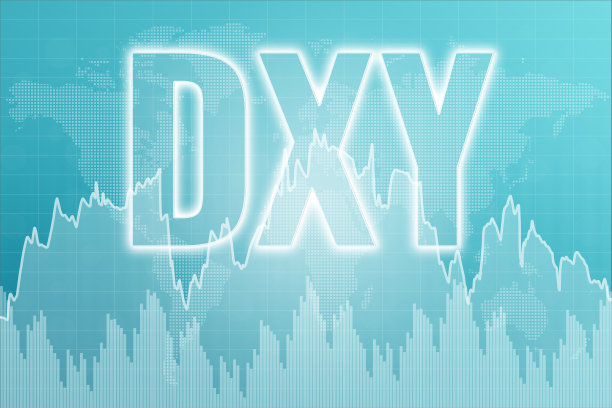 美元货币指数(股票DXY)涨跌，蓝色金融背景。世界金融市场概念图片下载
