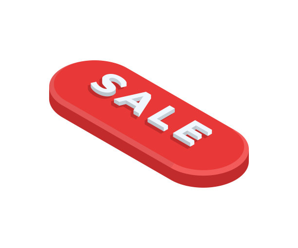 红色销售按钮圈互联网购物广告建议等距三维图标矢量插图图片下载