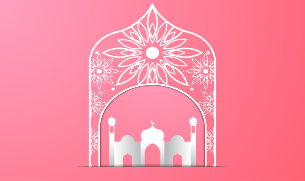 以斋月为主题的剪纸风格设计，有星星、清真寺、建筑和清真寺的影子等元素，适合斋月的背景、海报、横幅、凭证、卡片、模板图片下载