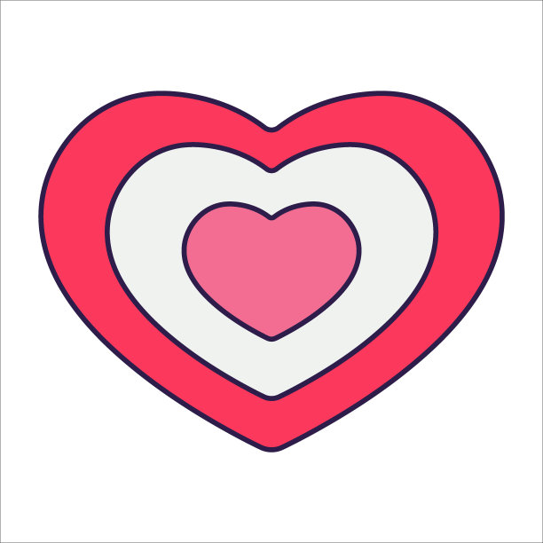 复古情人节心形图标。爱情符号以时尚的波普线条艺术风格呈现。一个心的图形在柔和的粉红色，红色和珊瑚色。矢量图孤立在白色上图片下载