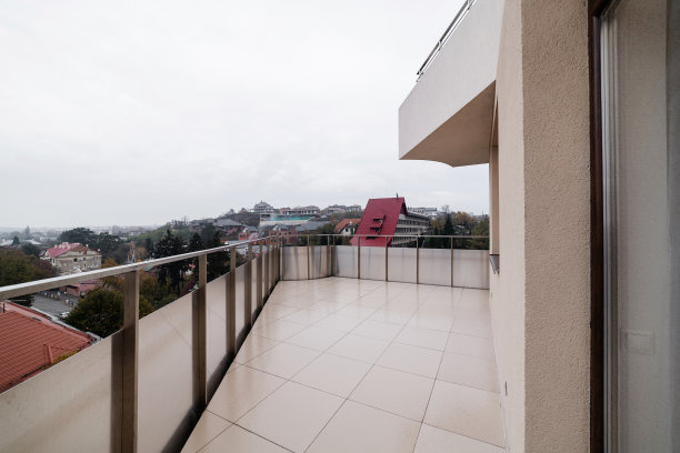 房子内有宽敞的空阳台，可以看到城市的景色图片下载