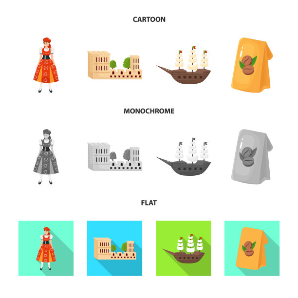 孤立的物体和历史标志集图片下载