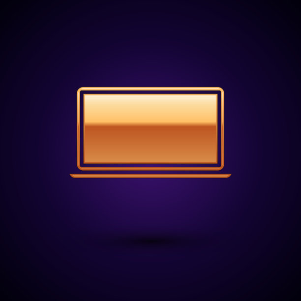 金色笔记本电脑图标孤立在深蓝色背景图片下载