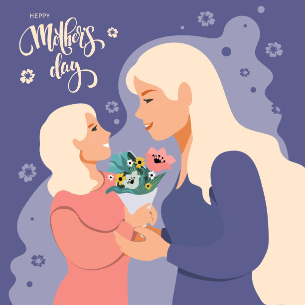 母亲节快乐贺卡。矢量模板与妇女和儿童的男孩。女儿给花。设计元素用于卡片、海报、横幅等印刷品的使用图片下载