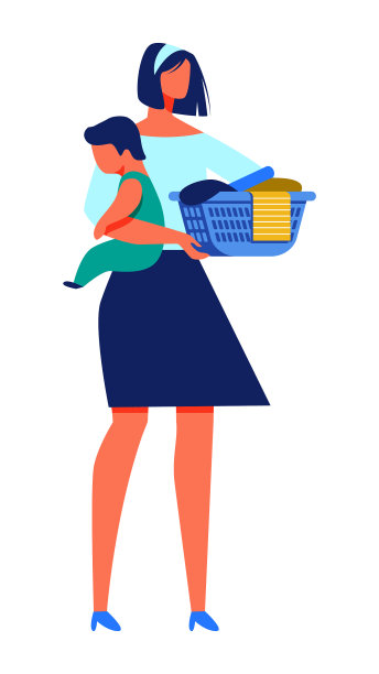 女人手里拿着婴儿，手里拿着洗衣篮图片下载
