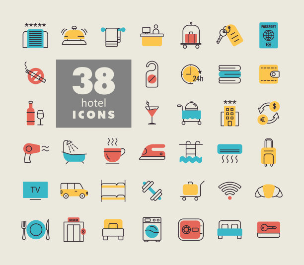 矢量平五星级酒店孤立图标图片下载