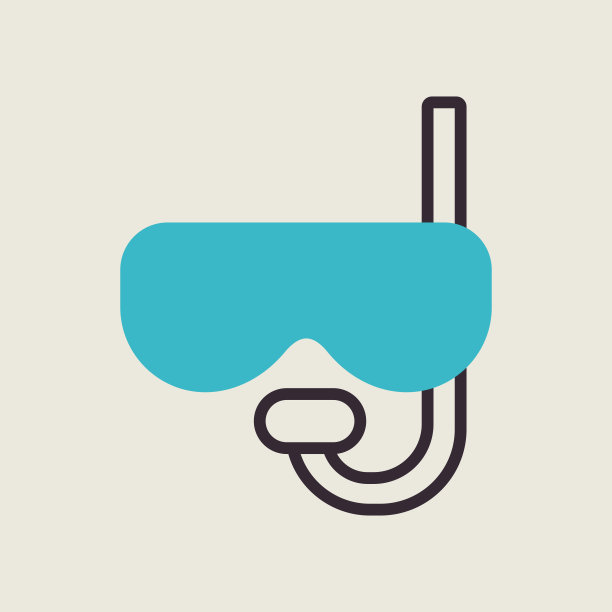 潜水面罩与通气管平面矢量图标图片下载