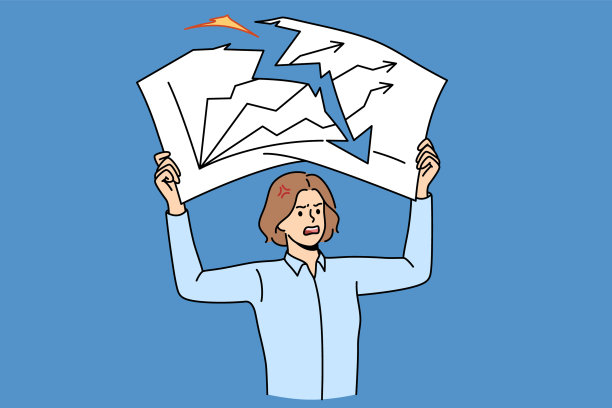 愤怒的女商人撕下文件与下滑图表图片下载