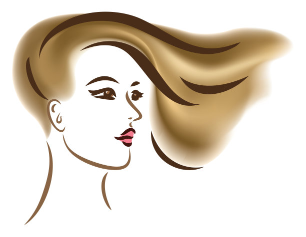 一个留着长发的美丽女人的插图。线的艺术。标志设计。图片下载