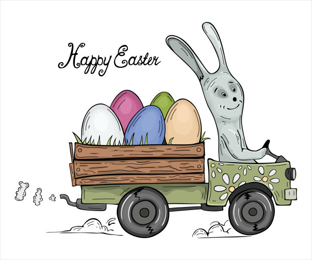 复活节兔子卡车上的蛋快乐图片下载