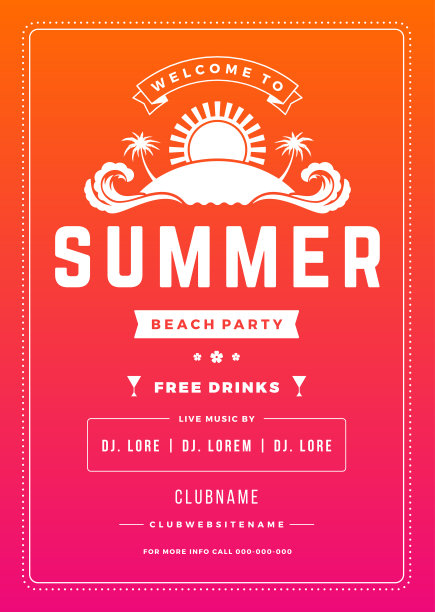 夏季假期海滩派对传单印刷夜总会事件标签设计。图片下载