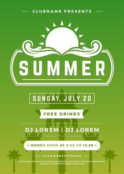 夏季假期海滩派对传单印刷夜总会事件标签设计。图片下载