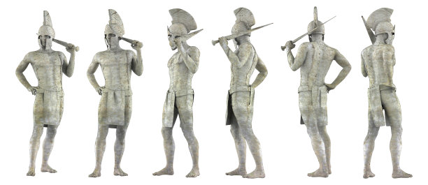 希腊神战士雕像的3d渲染插图艺术品。图片下载