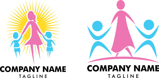 妈妈和孩子们Logo模板设计套装图片下载