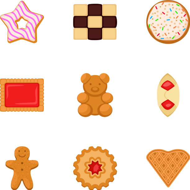 饼干图标设置平坦的风格图片下载