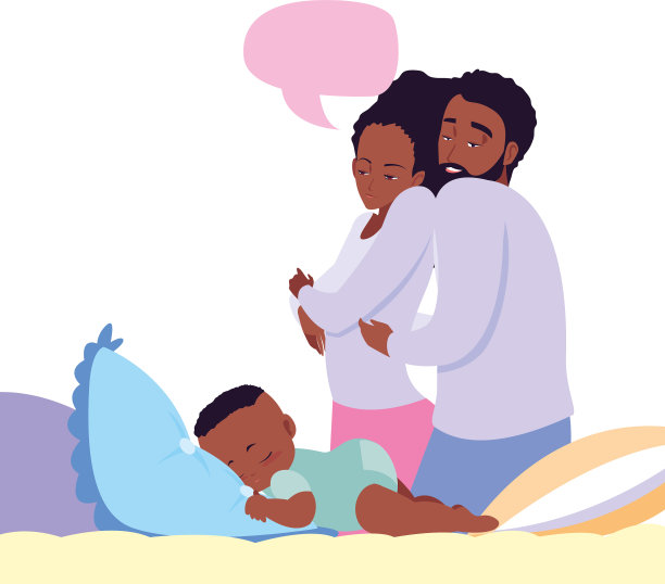 妈妈和爸爸在床上照顾婴儿图片下载