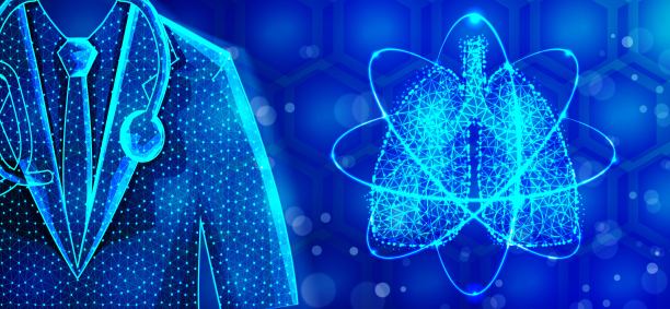 肺医生专家。人体解剖学。抽象低聚设计。线框网背景。矢量图图片下载