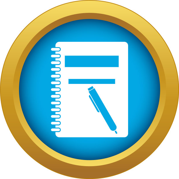 封闭式螺旋笔记本和钢笔图标蓝色图片下载