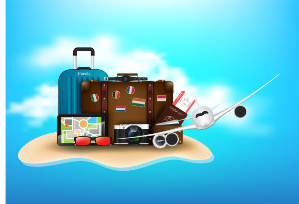 旅客带行李箱的桌面相机飞机图片下载