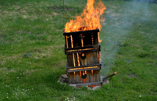 蜂房瘟疫流行期间的卫生处理：焚烧蜂箱和工具图片下载