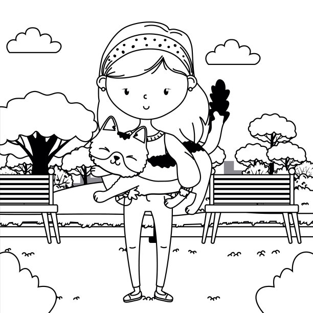 女孩与猫卡通设计图片下载