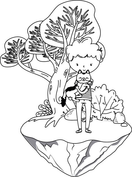 男孩与猫卡通设计图片下载