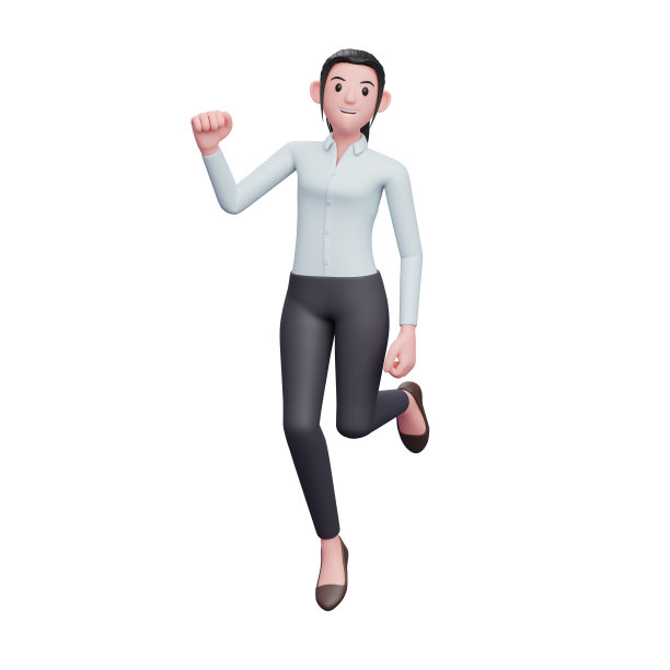 3d女孩跳在空中庆祝，3d渲染商业女人的角色插图图片下载
