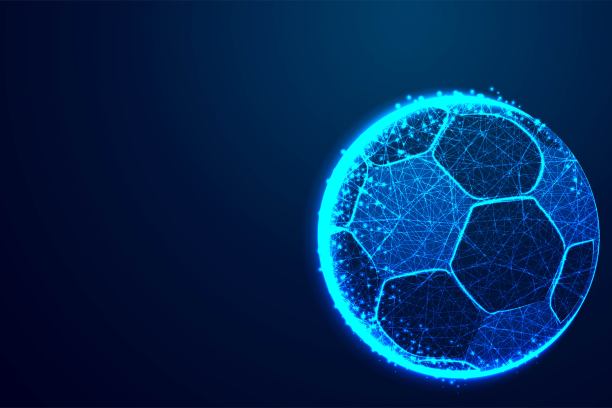 球，足球队，抽象低多边形，三角形，点，线，多边形。蓝色背景，矢量插图图片下载