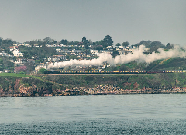 德文郡海岸线上的蒸汽火车图片下载