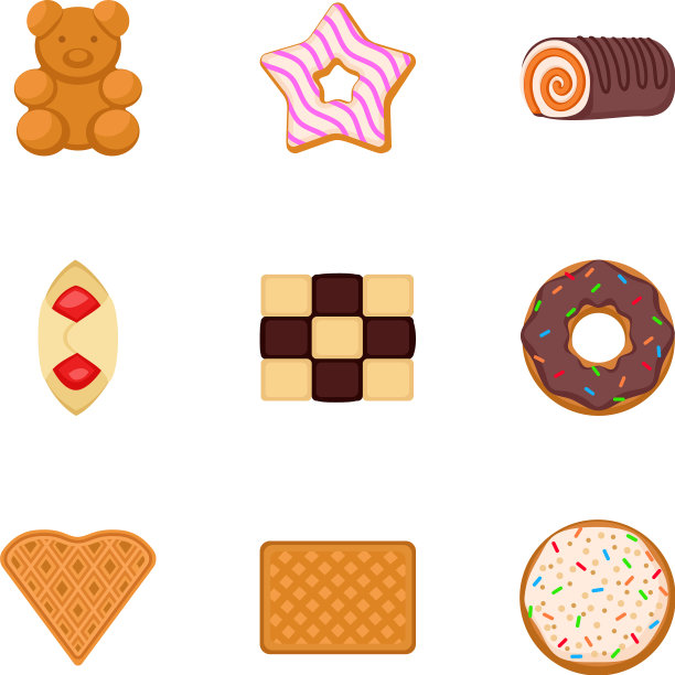 甜饼干图标设置平坦的风格图片下载