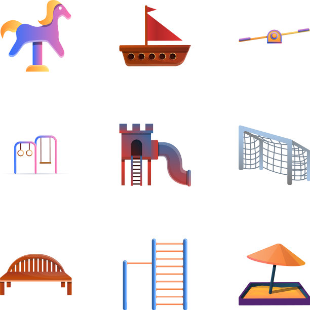 儿童游乐场图标集卡通风格图片下载