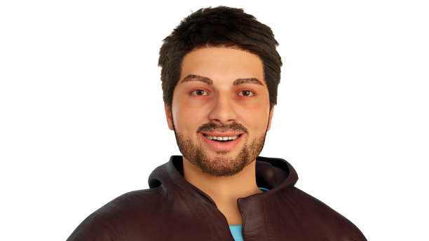 年轻人胡子肖像成人3D插图字符图片下载