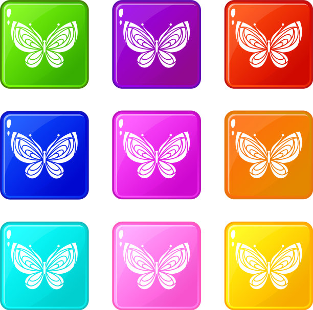美丽的蝴蝶图标集9颜色收集图片下载