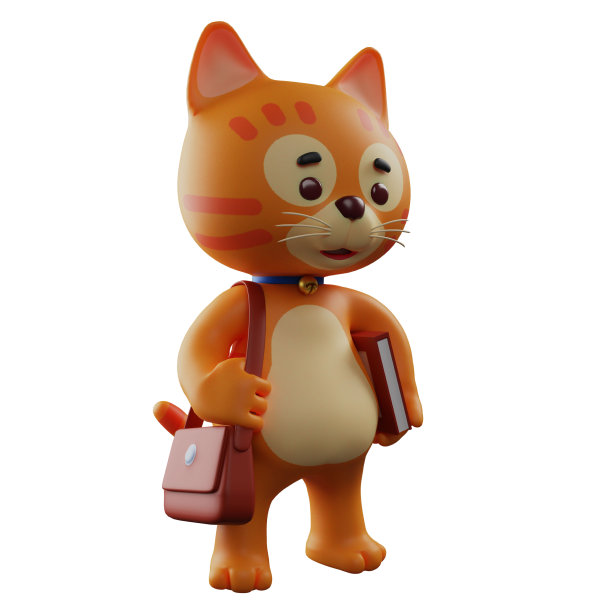 3D汗津津的卡通猫去上学图片下载