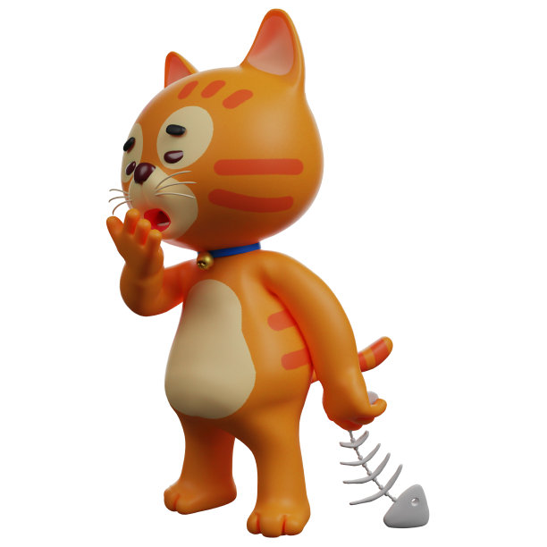 3D猫卡通插图看起来很困图片下载