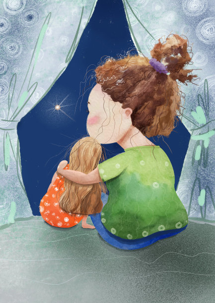 妈妈和女儿在看星星图片下载