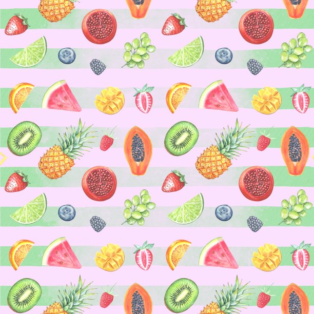 无缝图案与水彩水果和浆果图片下载