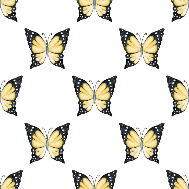水彩黄蝴蝶无缝图案非白色图片下载