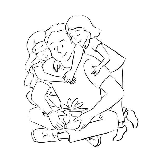 父亲和女儿拥抱在一起。礼物盒和礼物。父亲和养育。图片下载