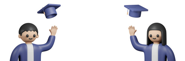 孩子们穿着长袍扔毕业帽的3d效果图，留白为信息概念的返校。3d渲染插图卡通风格。图片下载