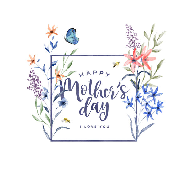 母亲节水彩花框卡图片下载