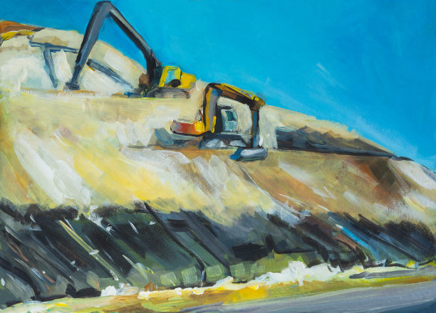 挖掘机绘画丙烯酸。图片下载