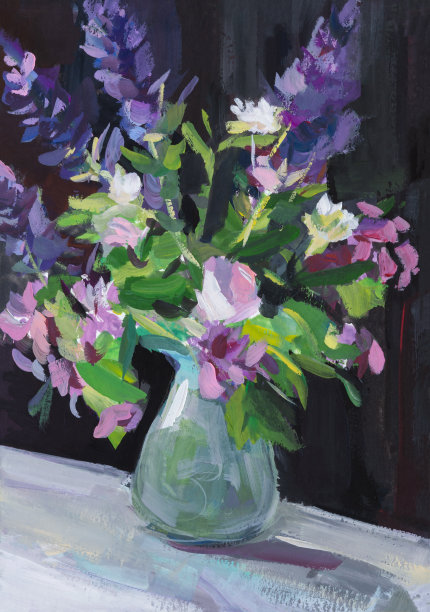 花花瓶水粉画。图片下载