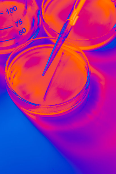 有盖培养皿、移液管和烧瓶，颜色鲜艳图片下载