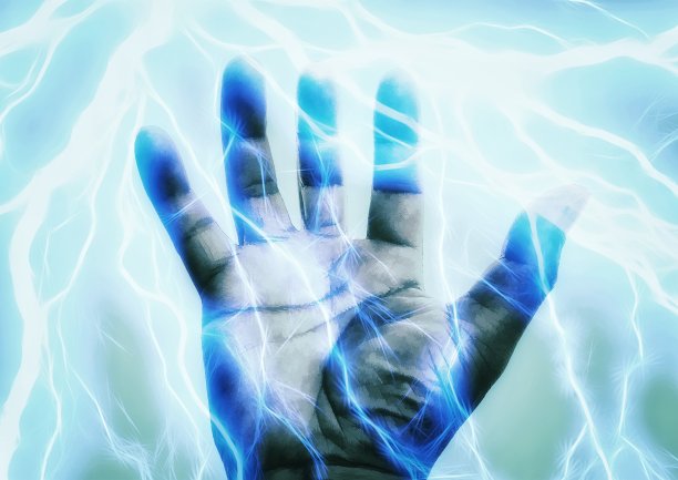 从手发射光能的3D插图图片下载