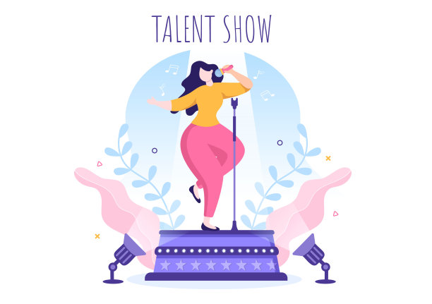 选手在舞台或讲台上展示自己的技能，由评委以卡通插图进行评判图片下载